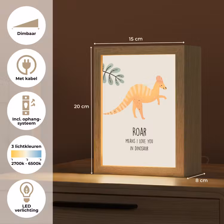 Nachtlampje - Dino - Quote - Dinosaurus - Beige — 2