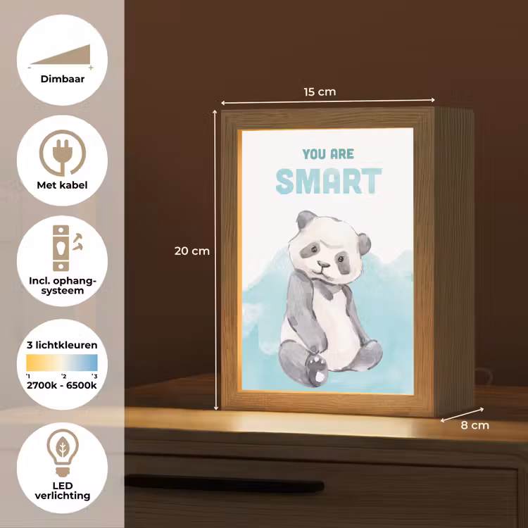 Nachtlampje - Panda - Blauw - Quote - 'You are smart' — 2