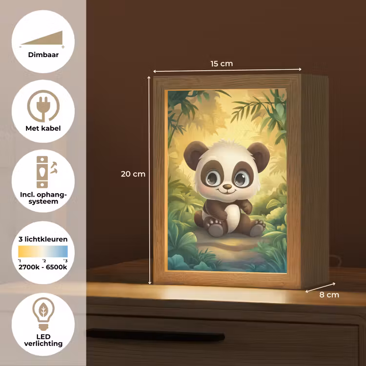 Nachtlampje - Panda - Cartoon - Bamboebos - Zwart — 2