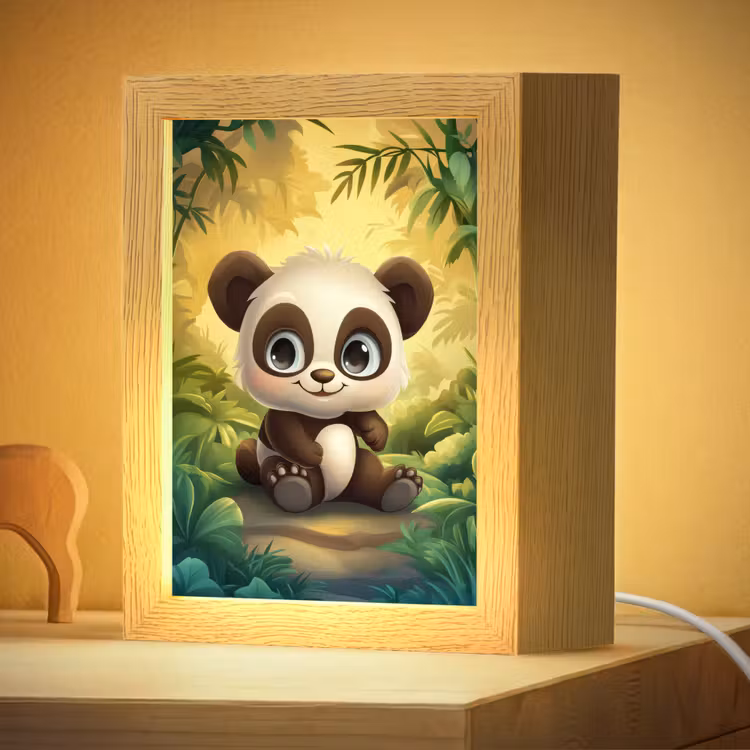 Nachtlampje - Panda - Cartoon - Bamboebos - Zwart — 4