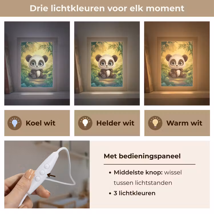Nachtlampje - Panda - Cartoon - Bamboebos - Zwart — 5