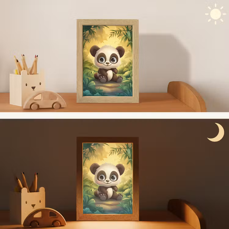 Nachtlampje - Panda - Cartoon - Bamboebos - Zwart — 7
