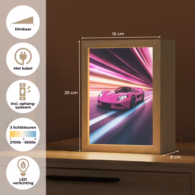 Nachtlampje - Raceauto - Roze - Neon — 2