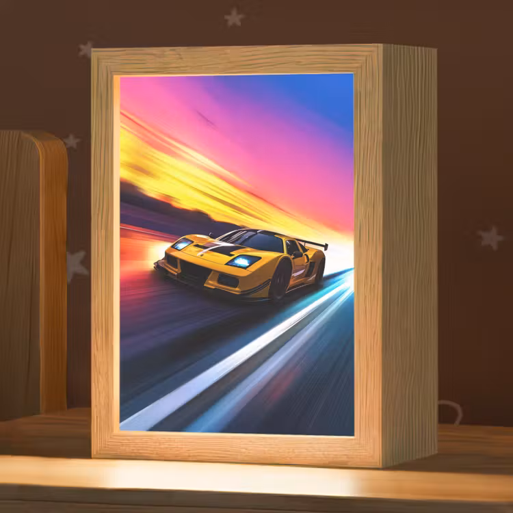 Nachtlampje - Gele raceauto - Kleurrijk - Neon — 1