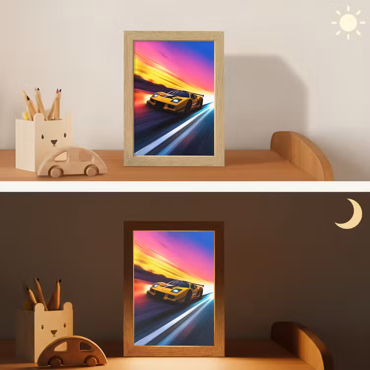 Nachtlampje - Gele raceauto - Kleurrijk - Neon — 7