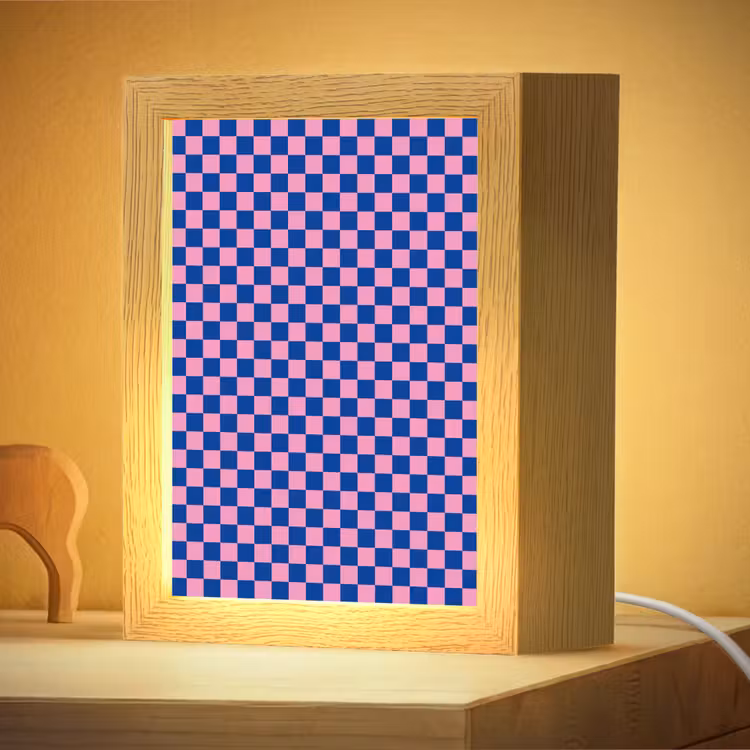 Nachtlampje - Dambord - Blauw - Patroon - Roze — 4