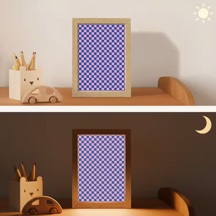 Nachtlampje - Dambord - Blauw - Patroon - Roze — 7