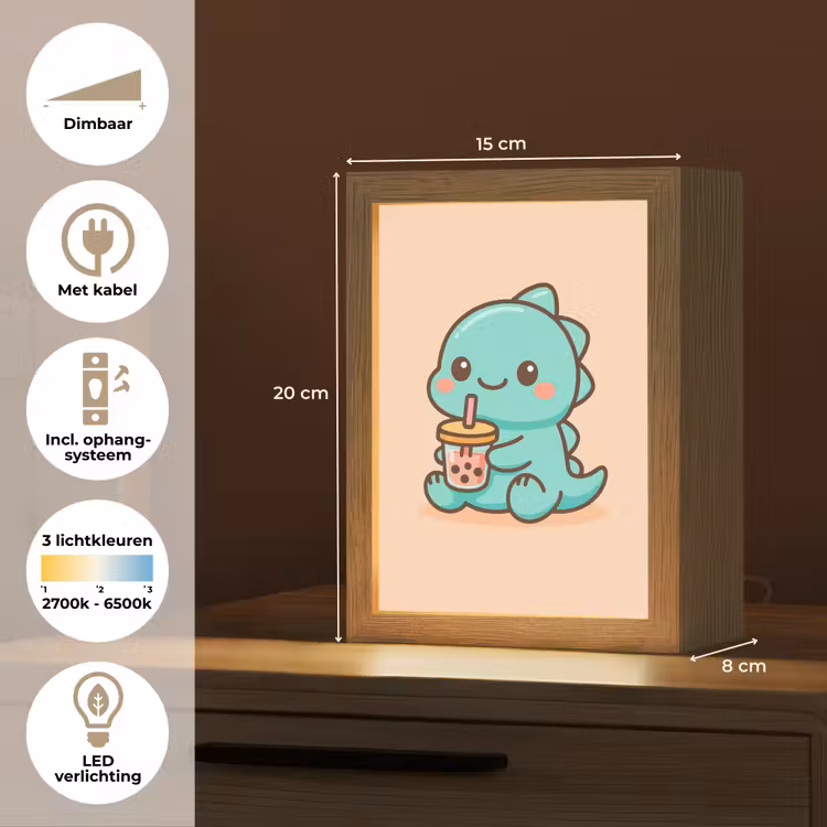 Nachtlampje - Dino - Boba - kawaii - Oranje — 2