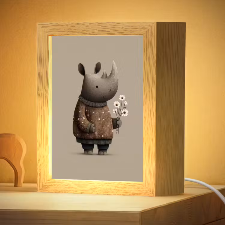 Nachtlampje - Neushoorn - Witte bloemen - Lief — 4