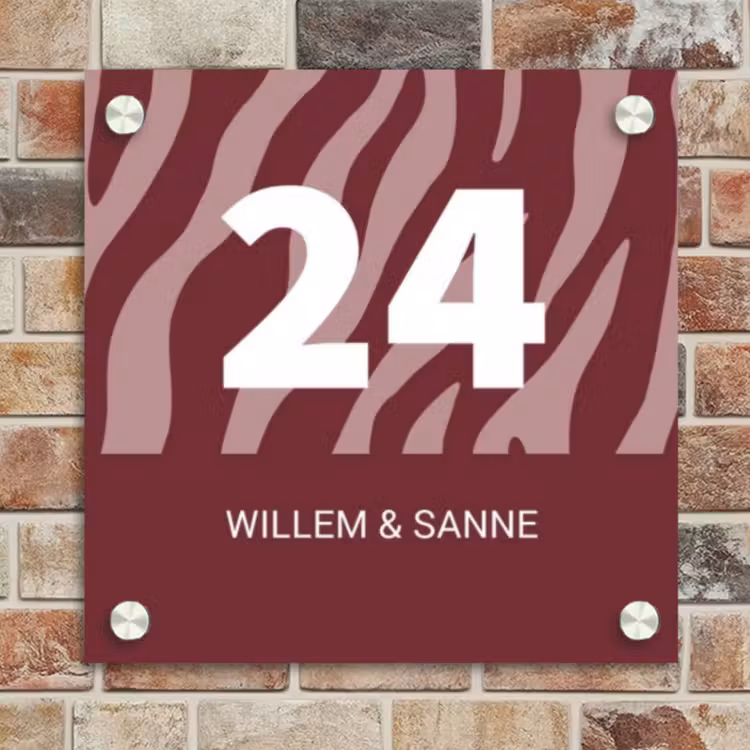 Naambordje voordeur - Vierkant - Bordeaux zebra - Klassiek — 4