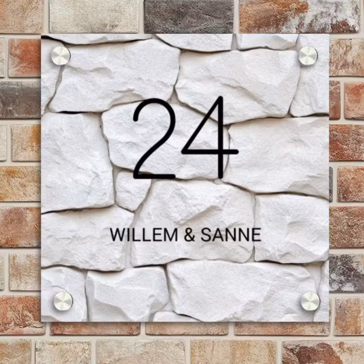 Naambordje voordeur - Vierkant - Witte - Natuurstenen - Klassiek — 4