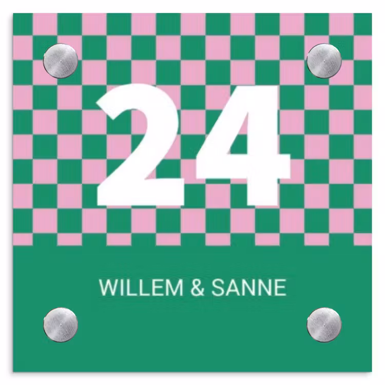 Naambordje voordeur - Vierkant - Groen - Roze - Blokjes - Klassiek — 1