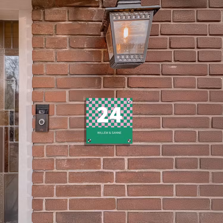 Naambordje voordeur - Vierkant - Groen - Roze - Blokjes - Klassiek — 3