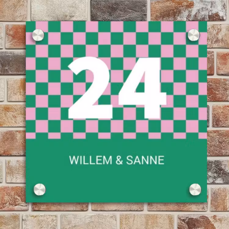 Naambordje voordeur - Vierkant - Groen - Roze - Blokjes - Klassiek — 4