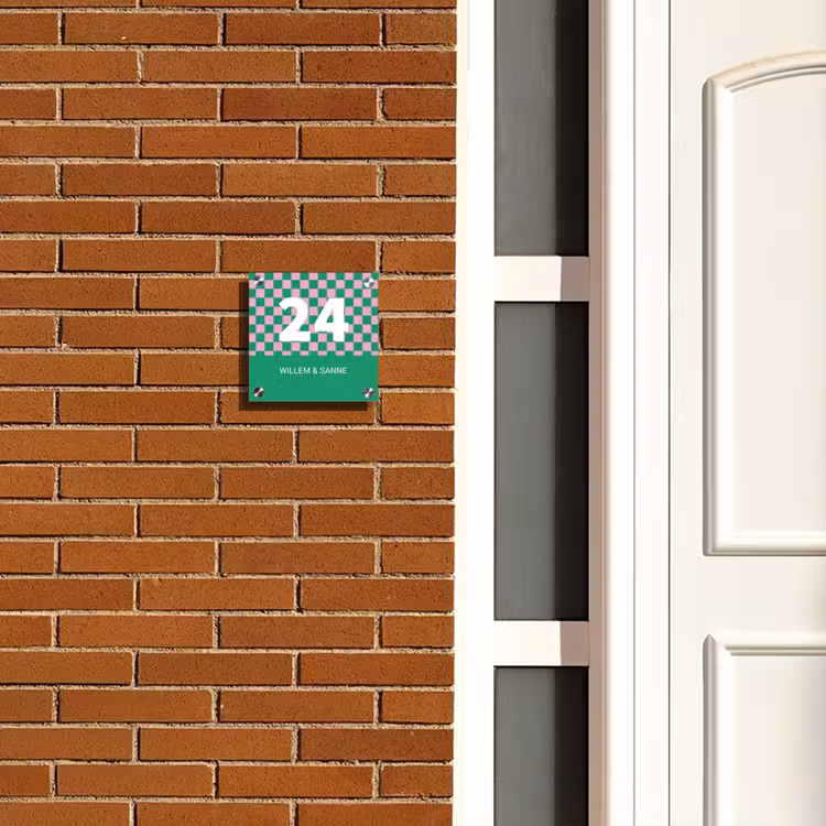 Naambordje voordeur - Vierkant - Groen - Roze - Blokjes - Klassiek — 5