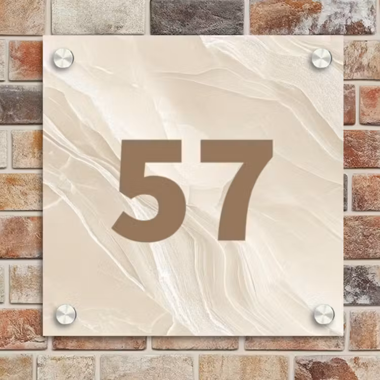 Naambordje voordeur - Vierkant - Beige - Marmer - Traditioneel — 4