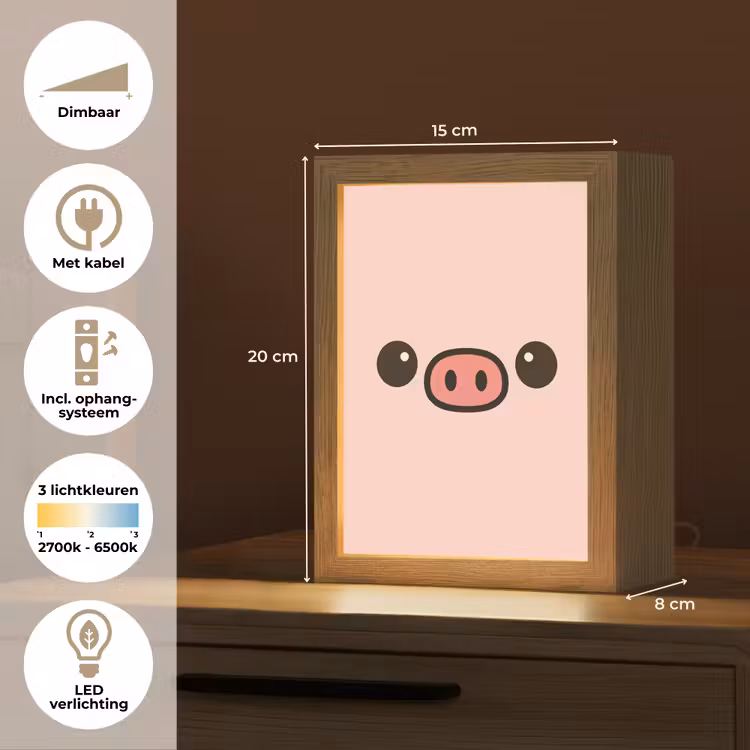 Nachtlampje - Varken - Roze - Minimalistisch — 2