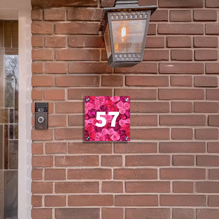Naambordje voordeur - Vierkant - Roze rozen - Traditioneel — 3