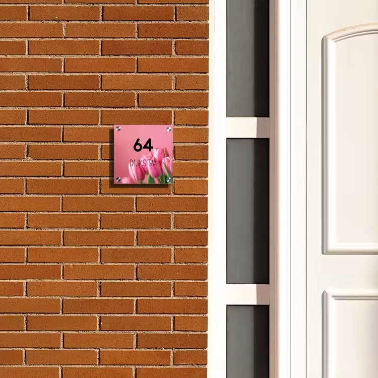 Naambordje voordeur - Vierkant - Roze tulpen - Modern — 5