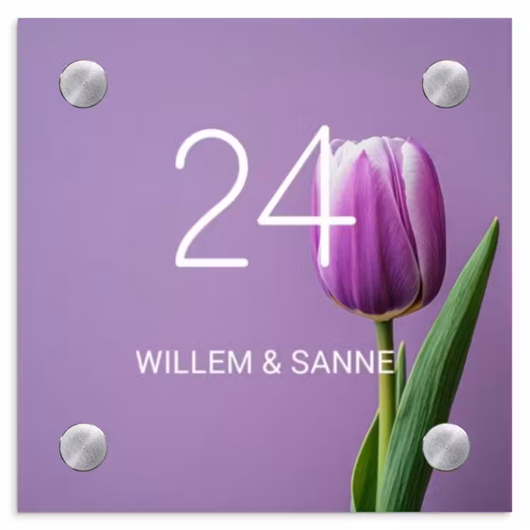 Naambordje voordeur - Vierkant - Paarse tulp - Klassiek — 1