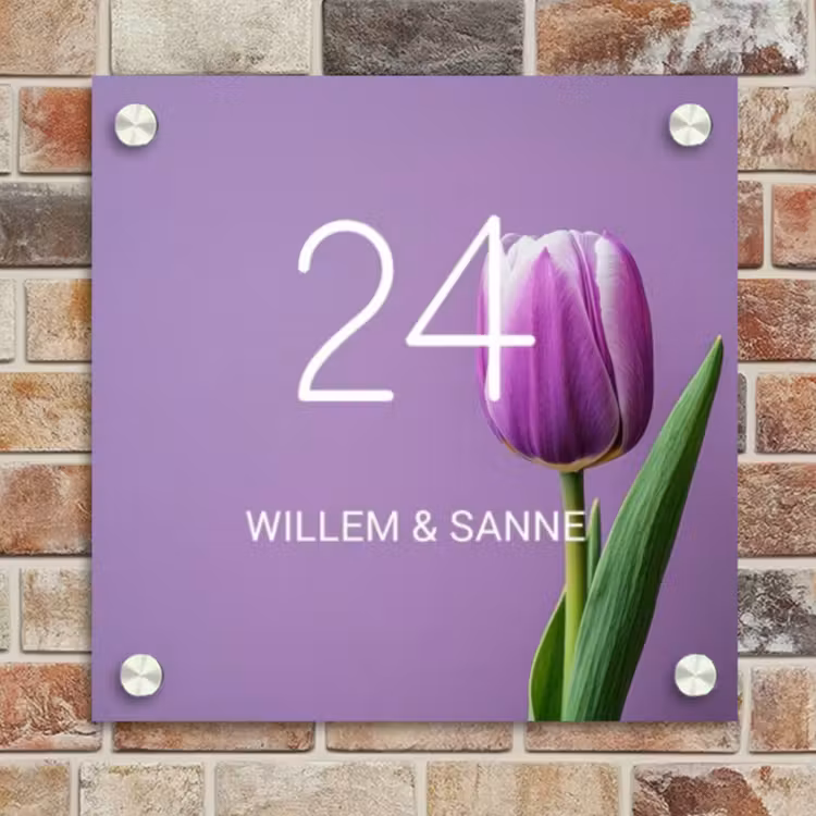 Naambordje voordeur - Vierkant - Paarse tulp - Klassiek — 4