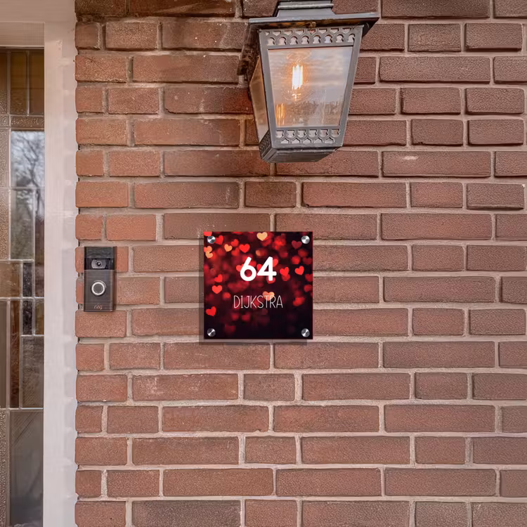 Naambordje voordeur - Vierkant - Rode hartjes- Modern — 3