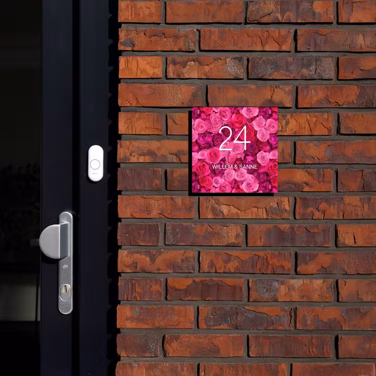Naambordje voordeur - Vierkant - Roze rozen - Klassiek — 2