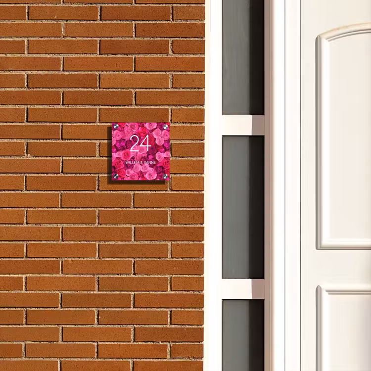 Naambordje voordeur - Vierkant - Roze rozen - Klassiek — 5