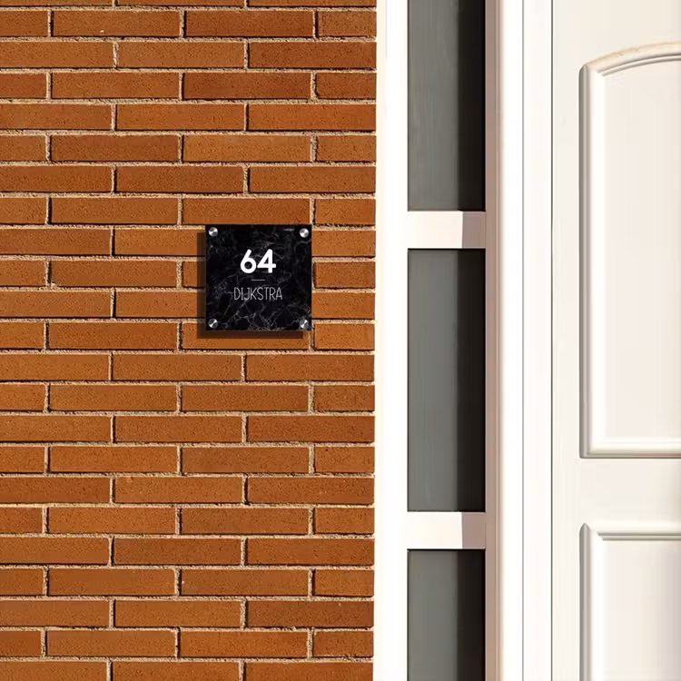 Naambordje voordeur - Vierkant - Zwarte marmer - Modern — 5