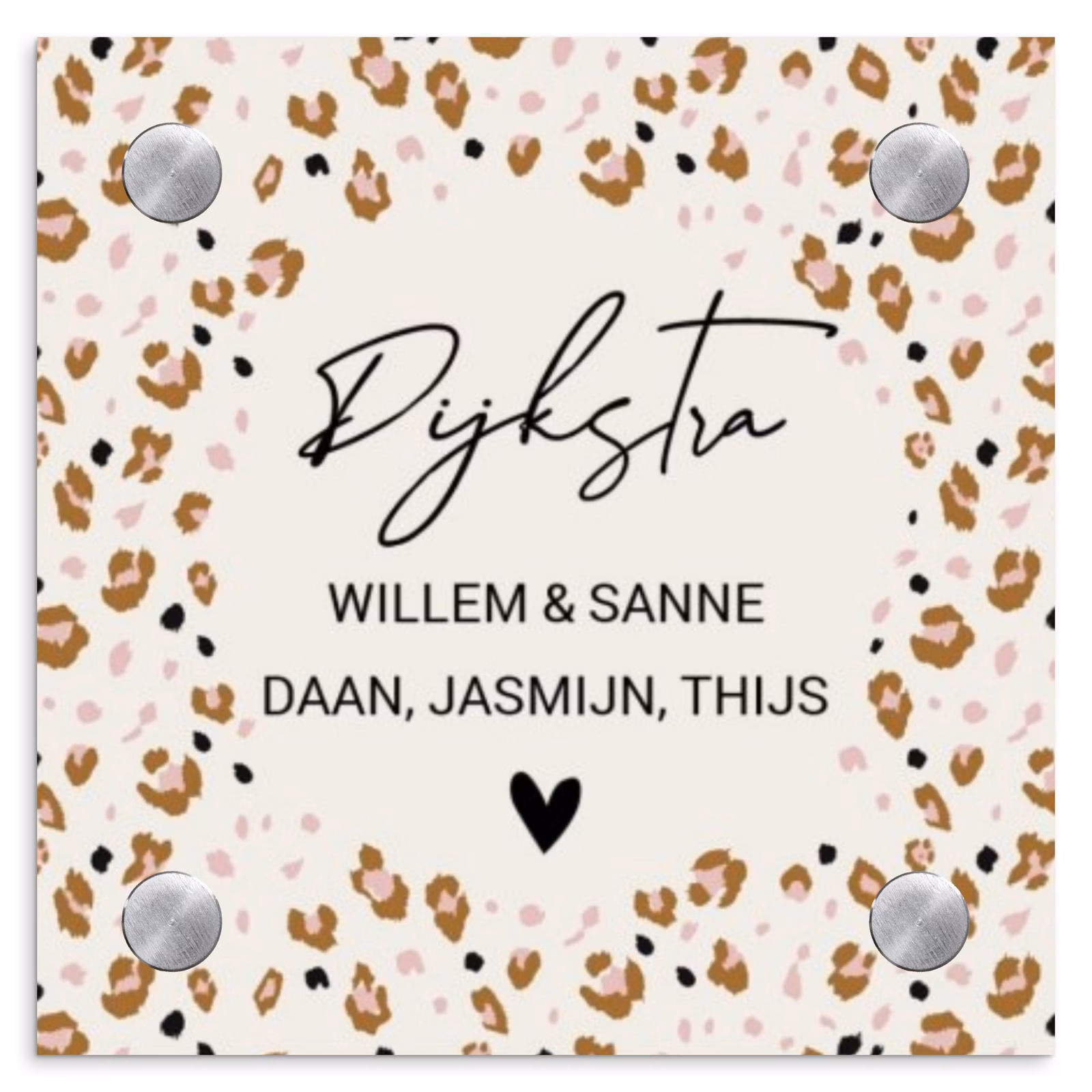 Naambordje voordeur - Vierkant - Panterprint rand - Sierlijk — 1