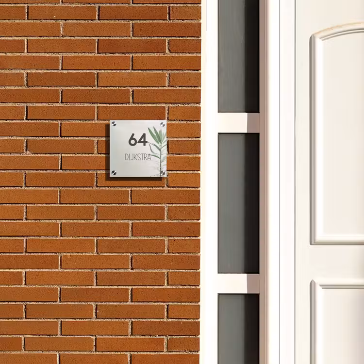 Naambordje voordeur - Vierkant - Lichtbeige met plant - Modern — 5