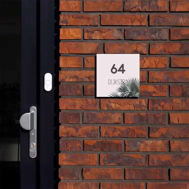 Naambordje voordeur - Vierkant - Lichtroze met palmblad - Modern — 2