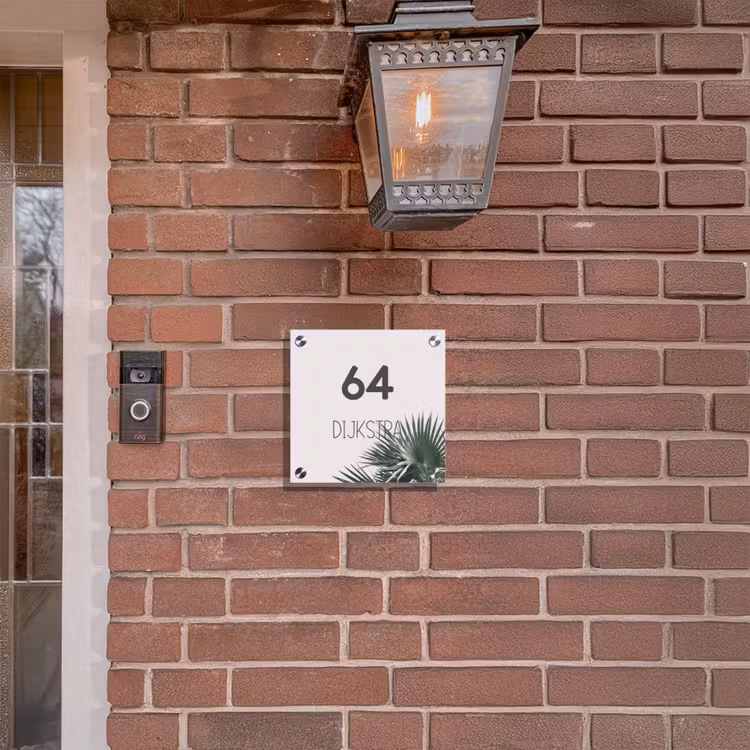 Naambordje voordeur - Vierkant - Lichtroze met palmblad - Modern — 3