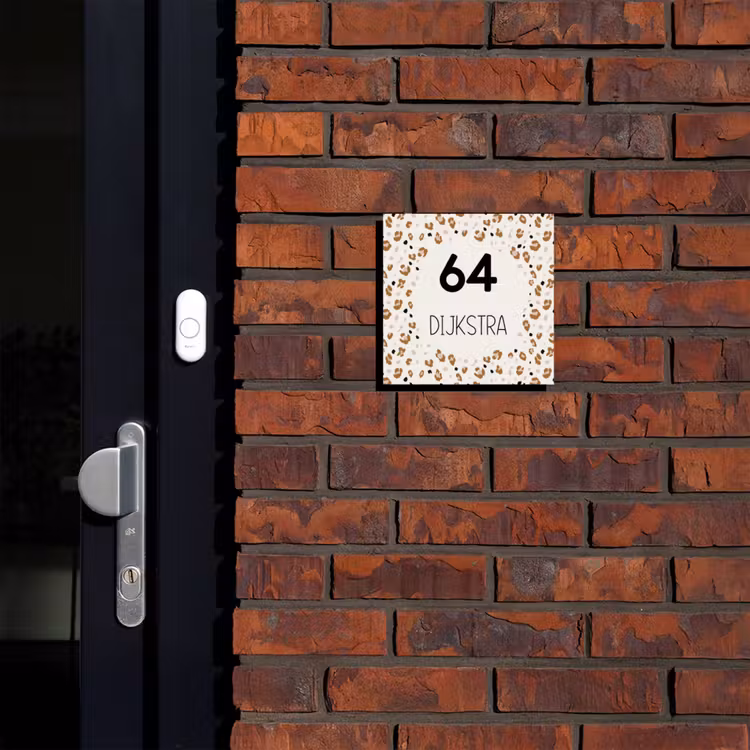 Naambordje voordeur - Vierkant - Panterprint rand - Modern — 2