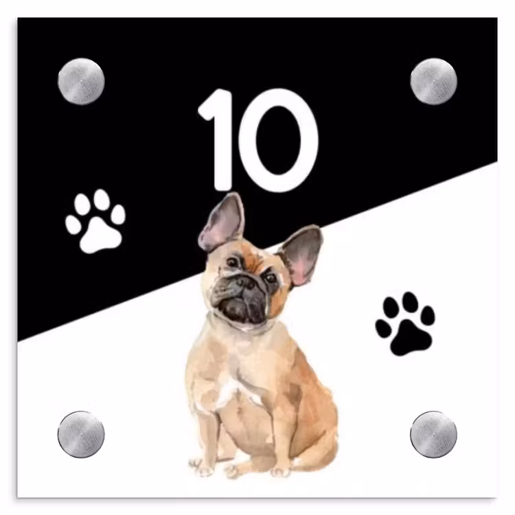 Naambordje voordeur - Vierkant - Zwart wit - Huisdier - Franse bulldog — 1