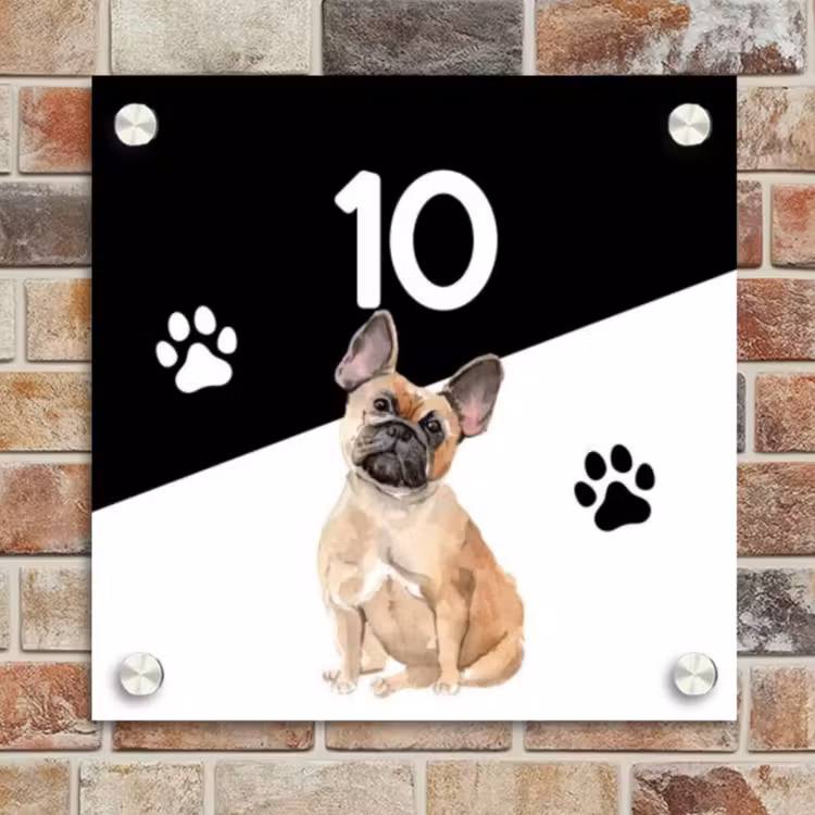 Naambordje voordeur - Vierkant - Zwart wit - Huisdier - Franse bulldog — 4