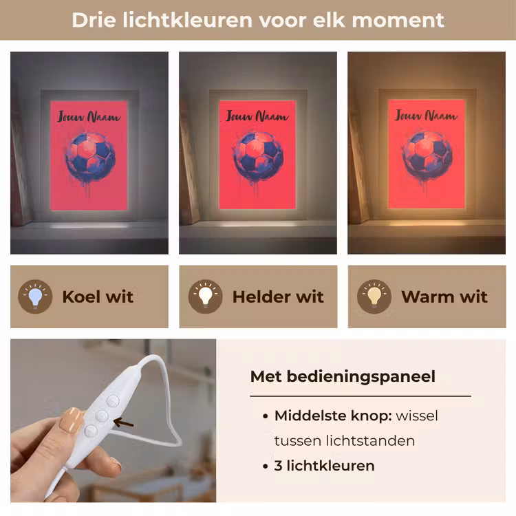 Nachtlampje met naam - Rood - Voetbal - Abstract - Verfspatten — 5