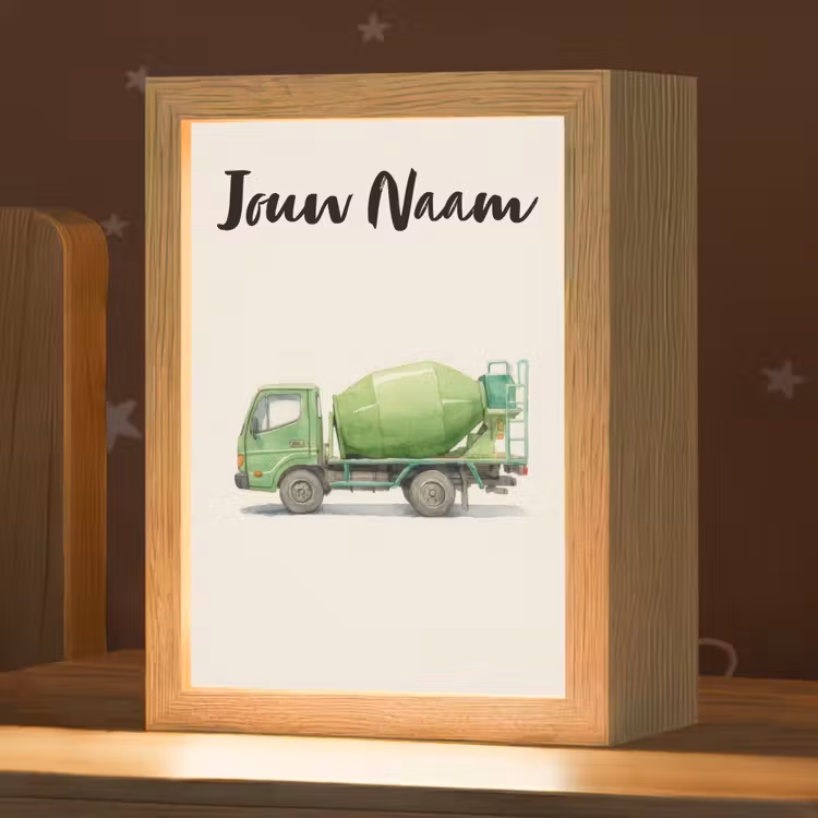 Nachtlampje met naam - Betonmixer - Getekend - Groen — 1