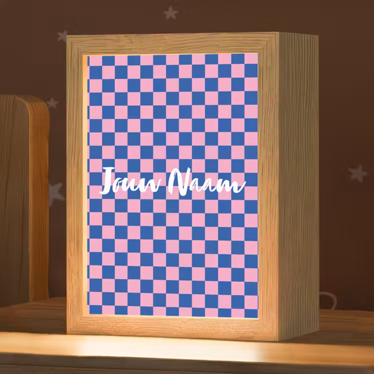 Nachtlampje met naam - Blokjes - Blauw - Roze — 1