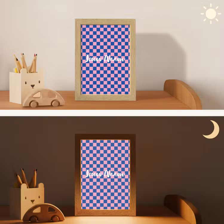 Nachtlampje met naam - Blokjes - Blauw - Roze — 7