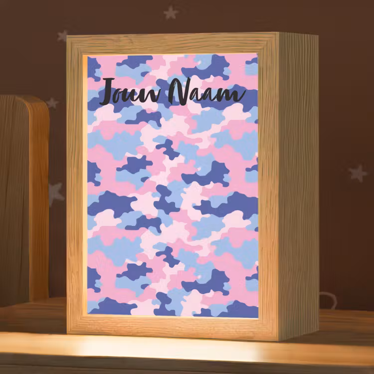 Nachtlampje met naam - Camouflage - Roze - Blauw — 1