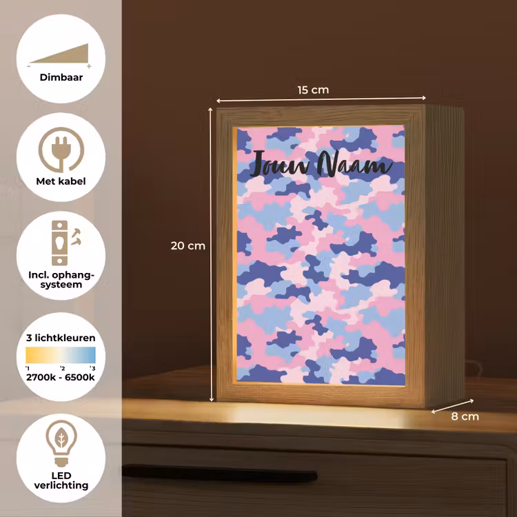 Nachtlampje met naam - Camouflage - Roze - Blauw — 2