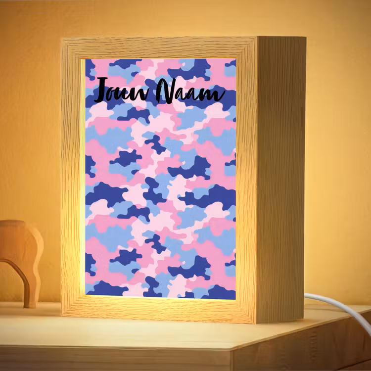 Nachtlampje met naam - Camouflage - Roze - Blauw — 4