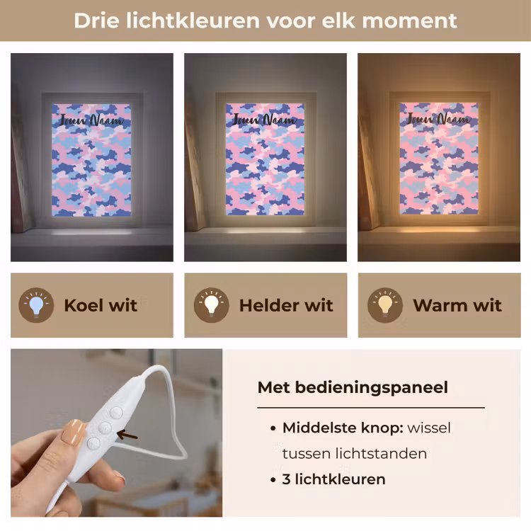 Nachtlampje met naam - Camouflage - Roze - Blauw — 5