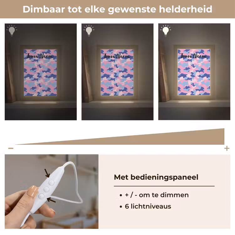 Nachtlampje met naam - Camouflage - Roze - Blauw — 6