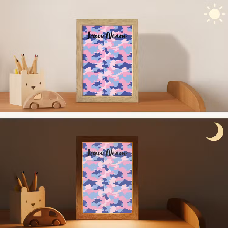 Nachtlampje met naam - Camouflage - Roze - Blauw — 7