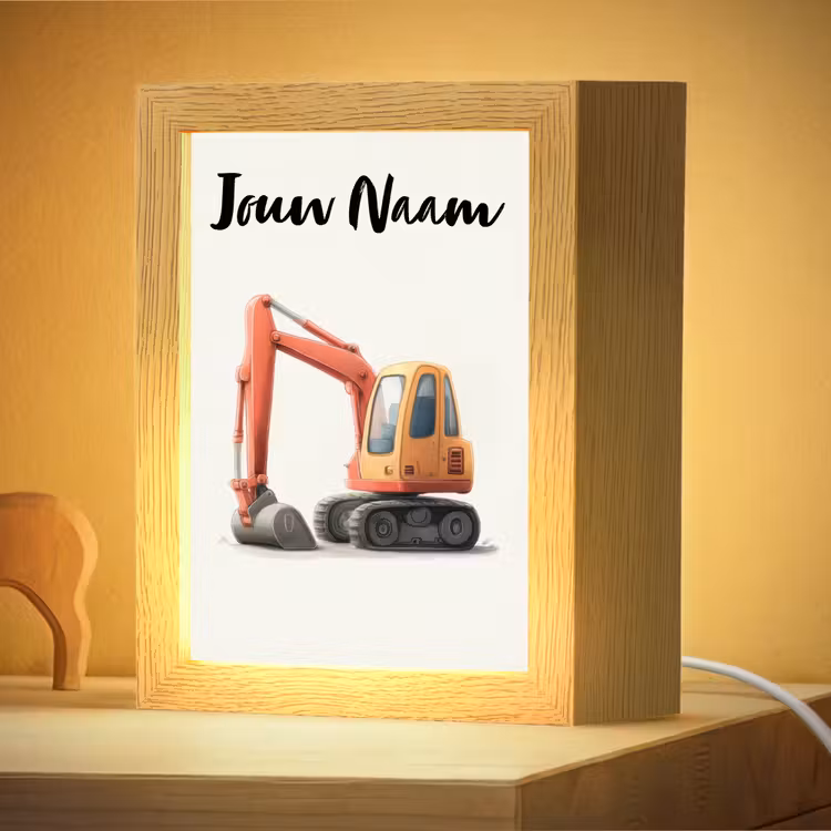 Nachtlampje met naam - Graafmachine - Getekend - Oranje — 4