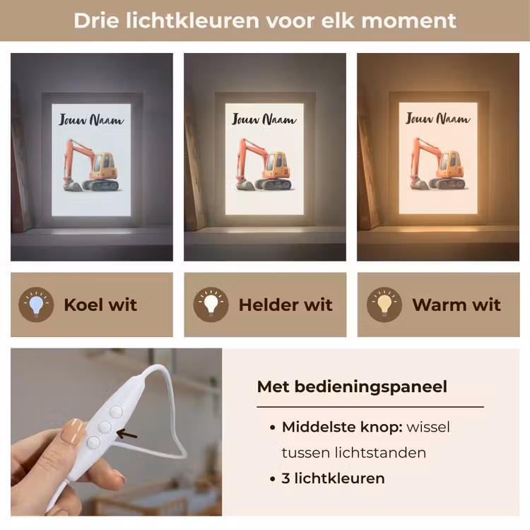 Nachtlampje met naam - Graafmachine - Getekend - Oranje — 5