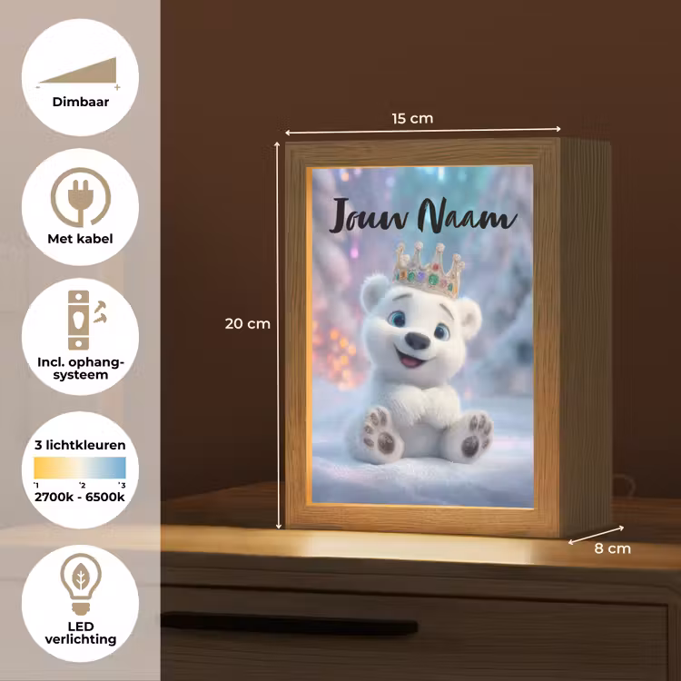 Nachtlampje met naam - Ijsbeer - Kroon - Winter — 2