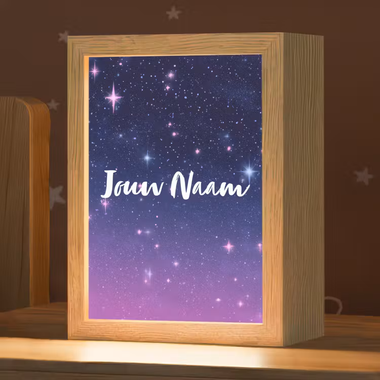 Nachtlampje met naam - Sterren - Galaxy - Blauw - Roze — 1